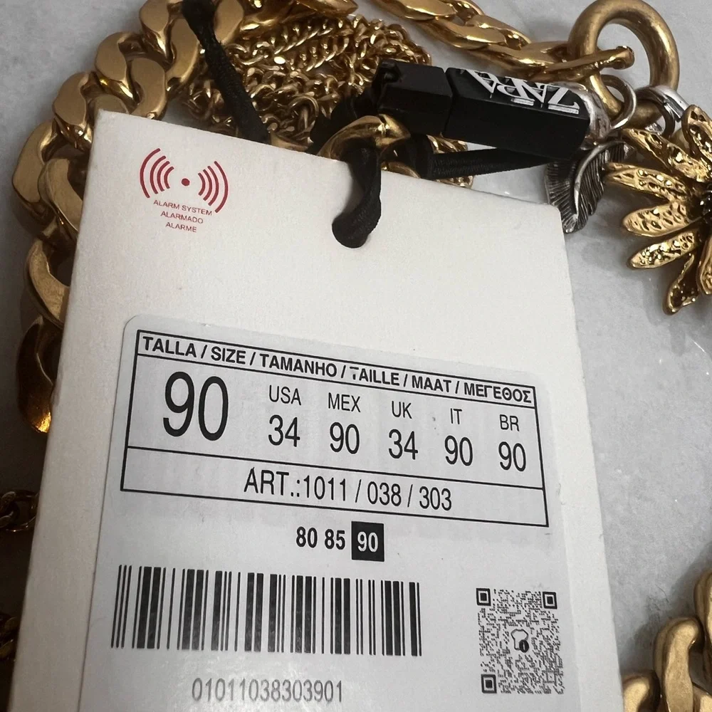 Zara NWT sz 34 Mixed Metals Flower Charm Belt - adjustable